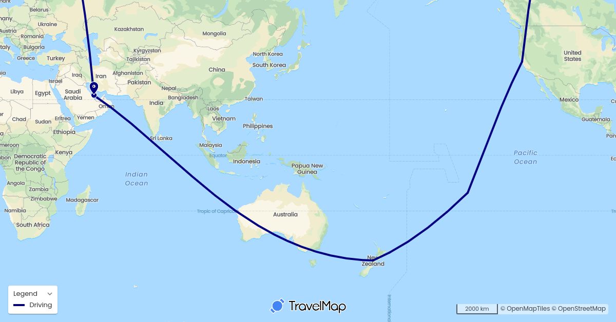 TravelMap itinerary: driving in France, New Zealand, Qatar, United States (Asia, Europe, North America, Oceania)